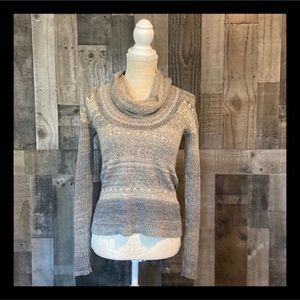 Free People neutral metallic knit cowl neck sweater small ribbed boho crop top